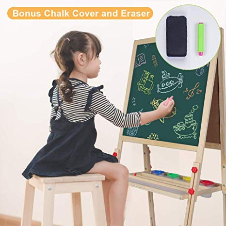 Cocoarm Kid's Art Easel, 3 in 1 Adjustable Painting Easel with Chalk, Magnetic Buckle, Watercolor Pens, Blackboard Erasers, Chalk Cover, Educational Toys for Children