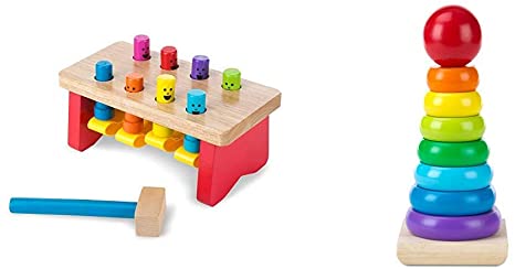 Melissa & Doug Deluxe Pounding Bench - The Original (Best for 2, 3, and 4 Year Olds) & Rainbow Stacker Classic Toy (Best for Babies, 18 Month Olds, 24 Month Olds, 1 and 2 Year Olds)