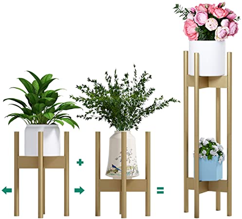 Plant Stand Pack of 2, Stackable & Adjustable Plant Stands Indoor, 2 Tier Indoor Plant Stand Tall 30'', Corner Plant Stand Indoor & Modern Plant Stands Indoor for 8-12'' Pots (Gold)