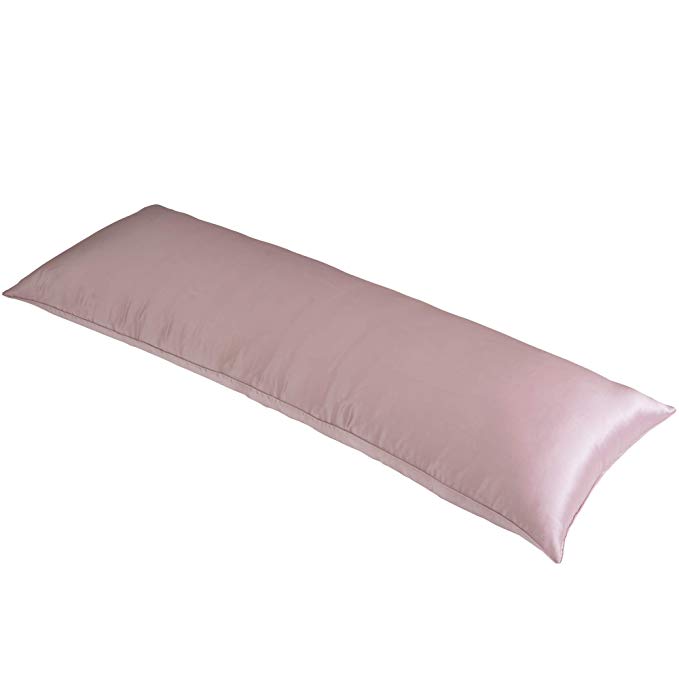 Cozysilk Silk Body Pillowcase with Zipper, 100% Silk on Both Sides, Zippered Silk Body Pillow Cover Pillow Case (20 x 54, Lotus Pink)