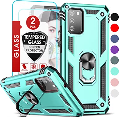 LeYi for Samsung A02S Phone Case (Not Fit A20S), Galaxy A02S Case with [2 Pack] Tempered Glass Screen Protector, [Military-Grade] Magnetic Ring Kickstand Protective Case for Samsung Galaxy A02S, Mint