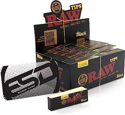 RAW Black Rolling Tips Full Box | 50 Packs | 50 Tips Per Pack | Taste The Terps with Classic Thin Black Tips