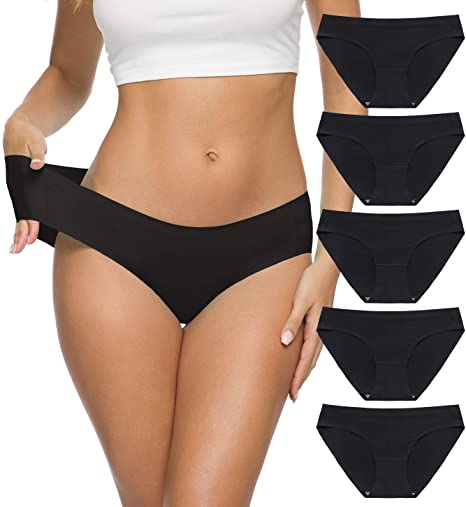 Wealurre Women’s Seamless Underwear No Show Panties Soft Stretch Hipster Bikini Underwears 5-Pack
