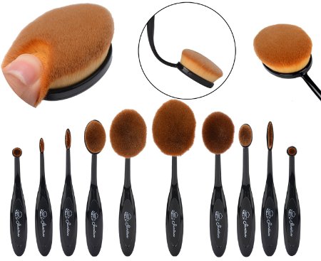 Prime Deal of The Day 2016 Professional 10 Pcs Soft Oval Toothbrush Makeup Brush Sets Foundation Brushes Cream Contour Powder Blush Concealer Brush Makeup Cosmetics Tool Set