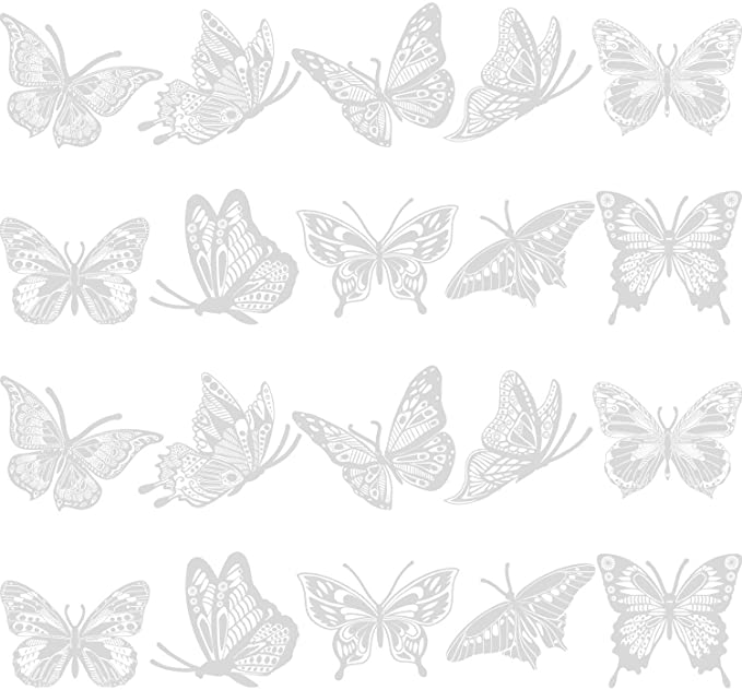 Large Size Butterfly Anti-Collision Window Clings Translucent/Dusted Alert Bird Clings Stickers Window Decals Prevent Bird Strikes on Doors and Windows Glass Decor (20)