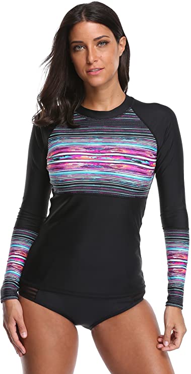 ATTRACO Rash Guard Women Long Sleeve Swim Top UV Sun Protection Swim Shirts