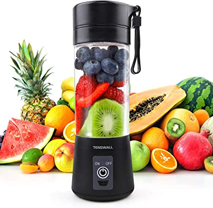 TENSWALL Mini Portable Blender, 380ml Personal Blender Smoothie Maker Fruit Mixing Machine with Six Blades, Mini Jucier Cup USB Rechargeable for Home, Office, Sports, Outdoors