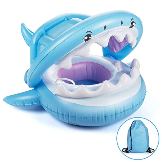 PALADOU Baby Swimming Pool Float with Canopy for Kids Aged 9-36 Months Fun on The Water, Baby Swim Floaties Shark Ring Boat Floating