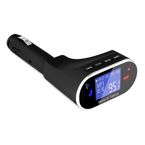 Btopllc Car FM Transmitter MP3 Player Car Kit, Wireless FM transmitter with Bluetooth, support USB/ Micro SD card Music Playing, Built-in Microphone, Hands Free Calling USB Charging and – Black