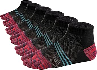 Men Toe Socks No Show Low Cut Athletic Wicking Cotton 5 Finger Split Toe 6 Pack