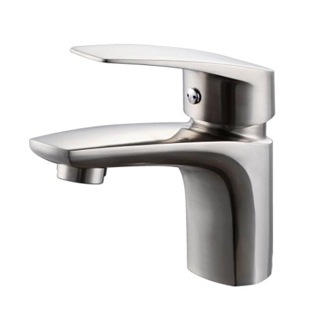 KES LEAD-FREE Bathroom Sink Faucet SUS 304 Stainless Steel Vanity Cabinet Sink Faucet Single Handle One Hole for Lavatory European Contemporary Style Brushed Finish, L3154