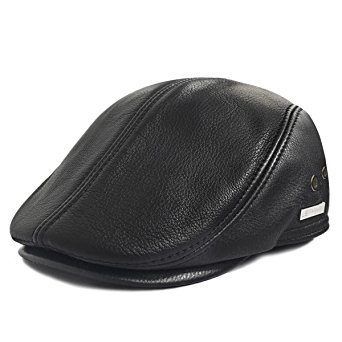 LETHMIK Flat Cap Cabby Hat Genuine Leather Vintage Newsboy Cap Ivy Driving Cap