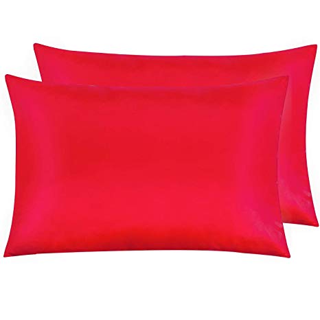 NTBAY Zippered Satin Pillowcases, Super Soft and Luxury Queen Pillow Cases Set of 2, Red