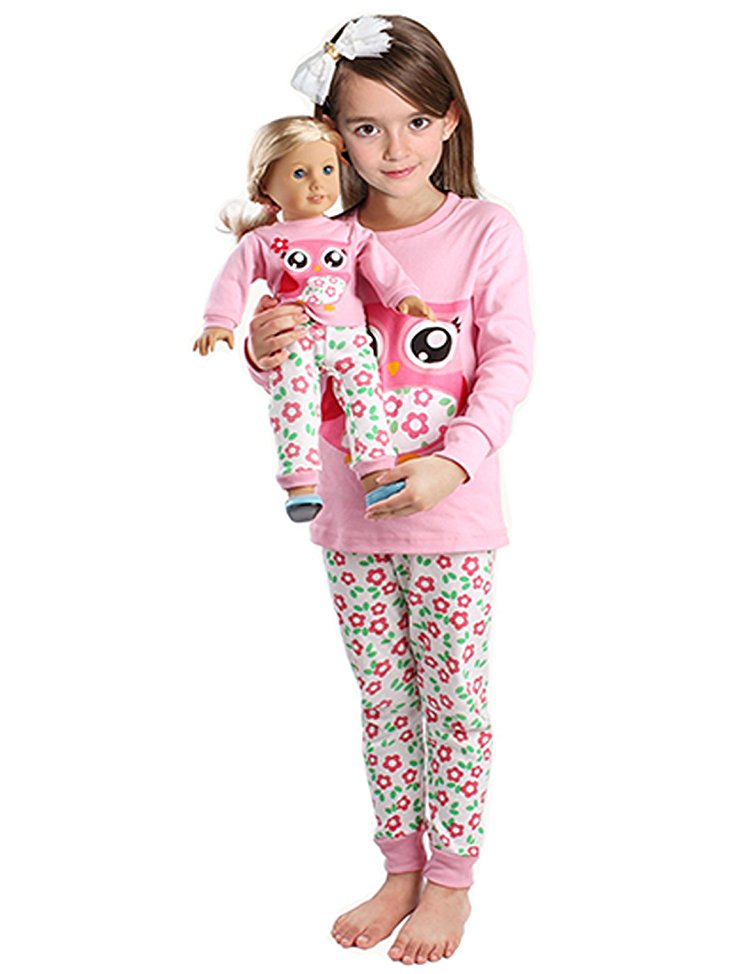 Girls Matching Doll&toddler OWL 4 Piece Cotton Pajamas Kids Clothes Sleepwear