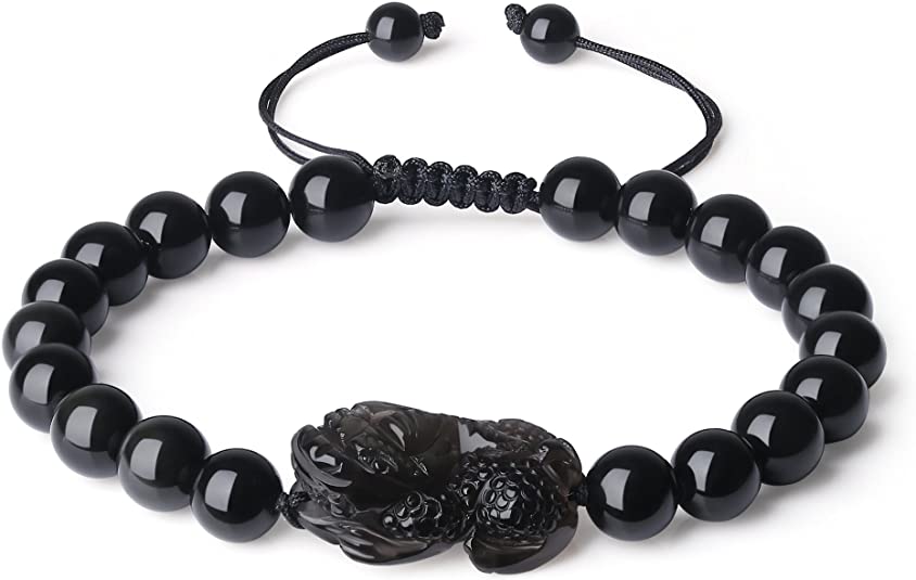 coai Black Obsidian Stone Beaded Pixiu Pi Yao Bracelet