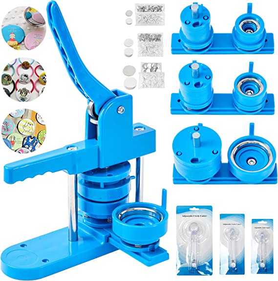 Hi-Na Button Maker Machine Multiple Sizes 1 1.25 2.25 inch DIY Button Badge Maker Machine Pin Button Press Maker with 300pcs Button Parts&Circle Cutter&Magic Book (Blue)