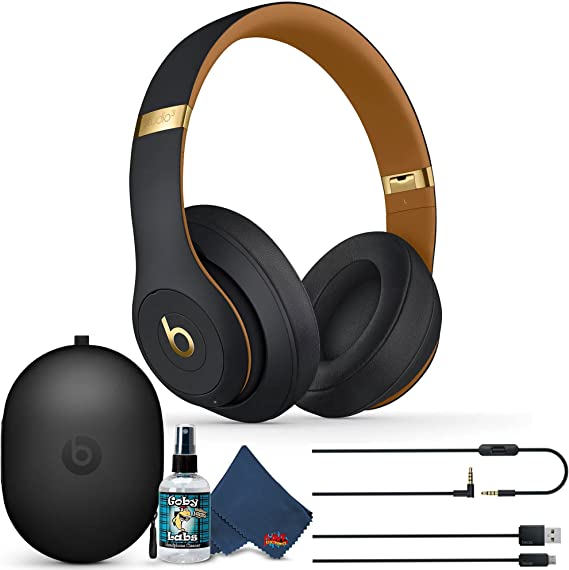 Beats Studio3 Wireless Over-Ear Noise Cancelling Bluetooth Headphones (Midnight Black) with 6Ave Cleaning Kit