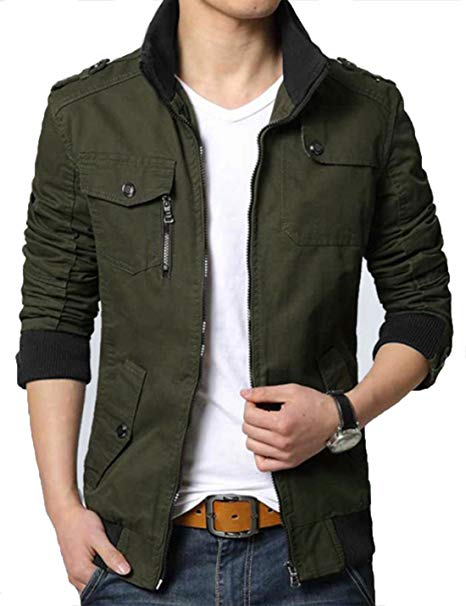 XueYin Men's Solid Cotton Casual Wear Stand Collar Jacket