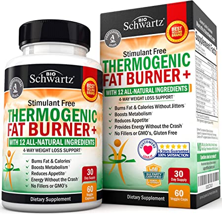 Thermogenic Fat Burner for Women & Men - 4 Way Weight Loss Support - Stimulant Free with All Natural Ingredients- Promotes Fat Burn & Appetite Reduction- Metabolism Booster - with Chromium - 60 Ct