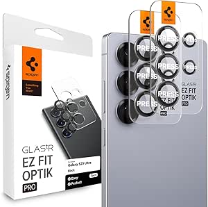 Spigen Glas.tR EZ Fit Optik Pro Tempered Glass Camera Lens Protector for Samsung Galaxy S25 Ultra, 2 Pack, Black, Individual Lens Protection, Anti-Scratch, 9H Hardness