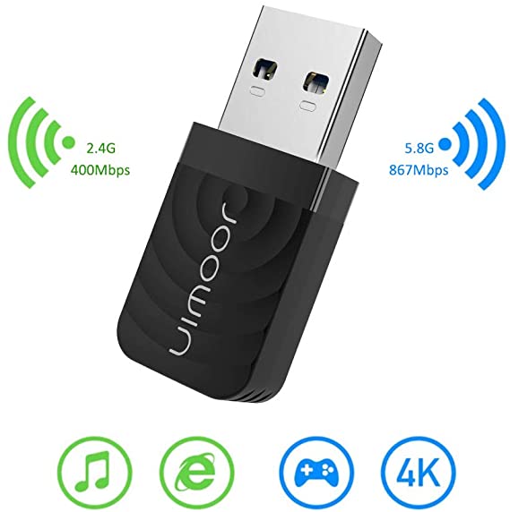 JOOWIN USB WiFi Adapter for PC/Desktop/Laptop USB 3.0 Dual Band 2.4 & 5.8GHz 1300Mbps 802.11ac Mini Wireless Network Adapter Dongle Built-in Antenna, Support Windows XP/7/8/8.1/10, Mac OS 10.9-10.15
