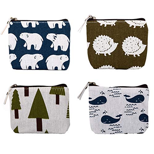 Cute Canvas Change Coin Purse Small Zipper Pouch Bag Wallet by Aiphamy, 3/4 Pack