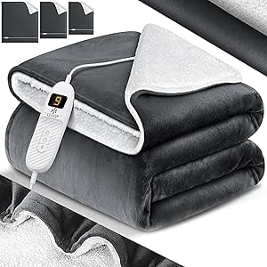 KESSER® Heizdecke mit Abschaltautomatik 200x180cm Doppelseitig Elektrische Wärmedecke | Kuscheldecke Bett, Sofa | 9 Temperaturstufen | waschbar bis 40°C | mit Timer Digitalanzeige Anthrazit