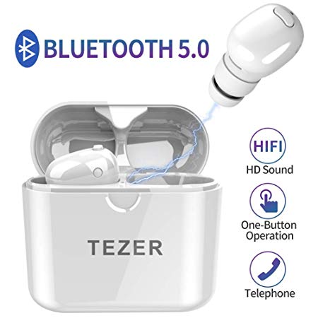 Timemaker True Wireless Bluetooth Headphones, Latest Bluetooth 5.0 in Ear Earbud Mini Headset Built in Microphone & Dual Speakers with 8 Hours Talking Time for iOS and Android Smart Phones, White