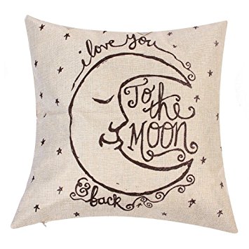 Onker Cotton Linen Square Decorative Throw Pillow Case Cushion Cover 18" x 18" Vintage I Love You to the Moon and Back
