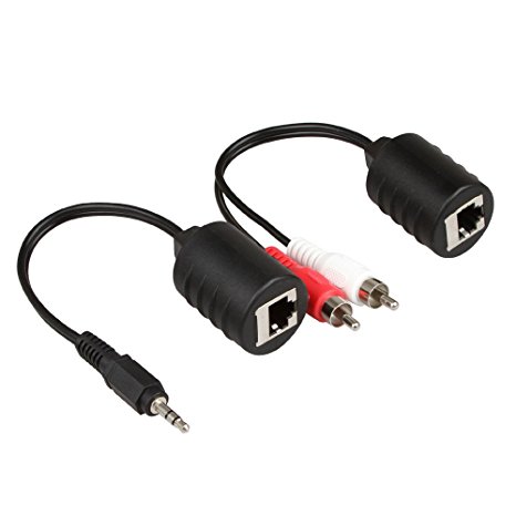 LINESO 3.5mm Stereo To RCA Red White Audio Balun Extender Over Cat5
