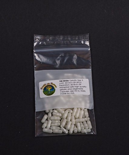 HealthViaNature 100/bag Empty White Gelatin Capsules, made by USA (size#5)