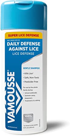 Vamousse Head Lice Daily Defense Shampoo, Kills Super lice After Exposure, Gentle, with Eucalyptus, 10 Oz