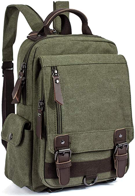 Leaper Retro Canvas Messenger Bag Backpack Travel Bag Cross Body Bag Army green