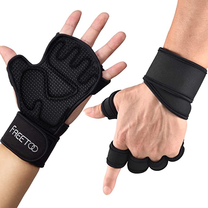 FREETOO Palm-Supporter Weight Lifting Gloves for Men, [Full-Palm Rubber Grip] [Powerful Neoprene Pad] Ventilated Gym Gloves with Stronger Wrist Wrap Support for Powerlifting, Pull Ups, Training