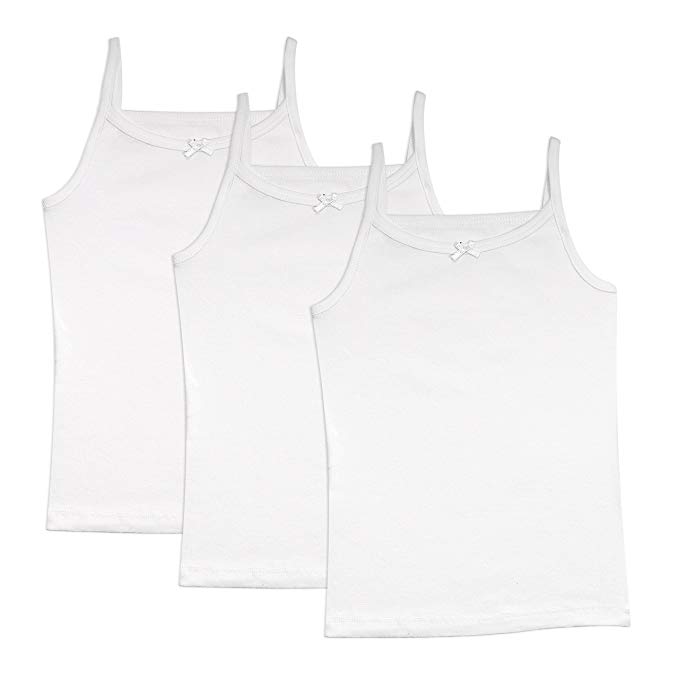 Amoureux Girls Solid White Cami Tagless - Super Soft Undershirts 3- pk