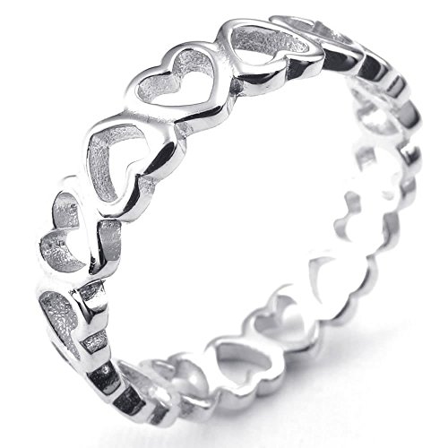 Konov Jewellery 925 Sterling Silver Womens Ring, Love Heart, Color Silver (with Gift Bag)