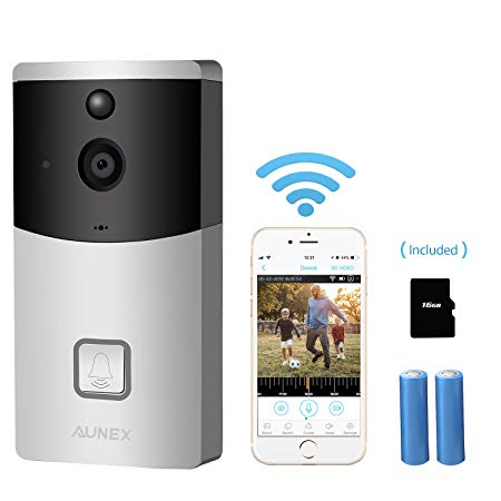 UPGRADED Video Doorbell,WIFI Wireless Doorbell Camera 720P HD Security Camera PIR Motion Detection Night Vision Real-Time Video TwoWay Audio Wideangle for IOS and Android Built-in 16GB SD Card(Silver)