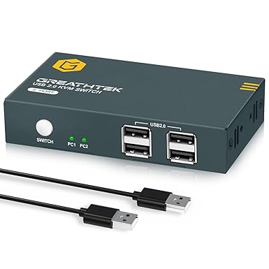 HDMI KVM Switch 1 Monitor 2 Computers, 2 Port KVM Switch with 4 USB2.0 Ports, Support 4K@30Hz Compatible Downwards, for 2 PCs Share Keyboard Mouse and Monitor