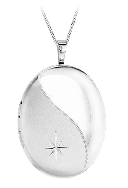 Tuscany Silver Sterling Silver Diamond Cut Etched Wave Satin Polished Oval Locket on Curb Chain 46cm/18"
