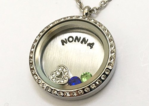 Hand Stamped Necklace for NONNA - Glass Locket with Birthstones - Floating Locket - Customizable - Made by Headband Shoppe