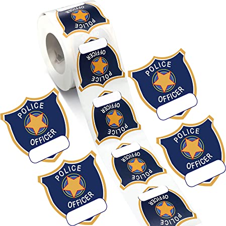 600 Pieces Police Badge Name Tag Sticker Cop Police Officer Party Sticker Police Badge Name Tag Label Sticker Roll Decal Card Seal for Kids Police Birthday Party Supplies (Blue)