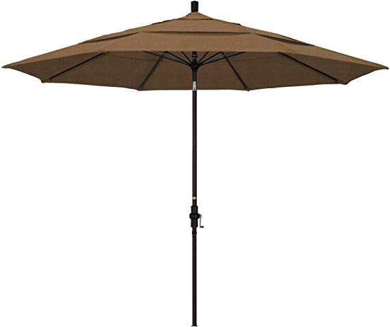 California Umbrella 11' Round Aluminum Pole Fiberglass Rib Market Umbrella, Crank Lift, Collar Tilt, Bronze Pole, Woven Sesame Olefin