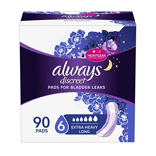 Always Discreet Incontinence Pads Ultimate Overnight, Long Length, 45 Count (Pack of 2) (Total 90ct)