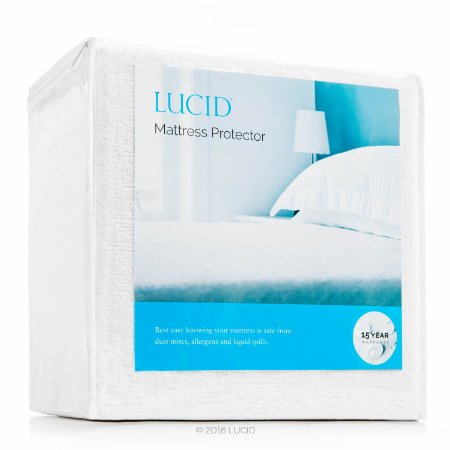 LinenSpa Lucid Premium Hypoallergenic 100-Percent Waterproof Mattress Protector, 15 Year Warranty, Vinyl Free, Queen