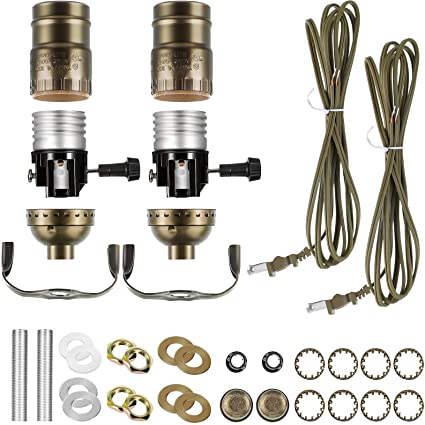 2 Packs Lamp Kit, Repair Lamp Kit Table Lamp Wiring Kit with 12-Foot Cord and 3-Way Socket, Make-A-Lamp Kit Complete Lamp Kit for DIY Lamp Design or Repair