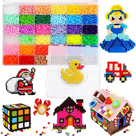 Fuse Beads Craft Kit, 8000 pcs 36 Colors Iron Beads Arts and Crafts Pearler Set for Girls, Boys, Kids Age 5 6 7 Classroom Activity Gift