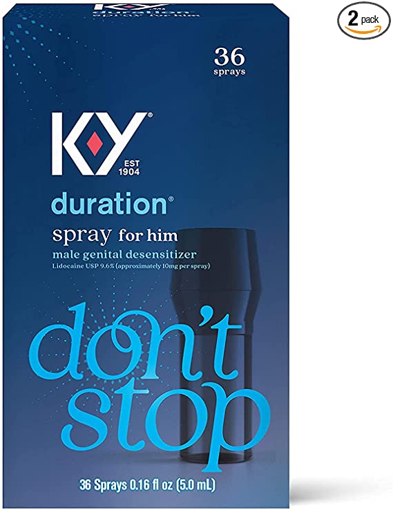 K-Y Duration Male Genital Desensitizer Spray to Last Longer, 36 Sprays/0.16 fl oz Made with delay lube for Men, 2 Pack
