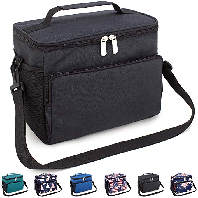 Leakproof Reusable Insulated Durable Cooler Lunch Bag - Office Work School Picnic Beach Lunch Box with Adjustable Shoulder Strap for Women,Men-Black