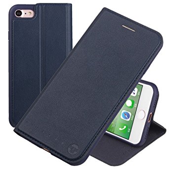 Nouske iPhone 7 Case Flip Folio Wallet Stand up Credit Card Holder Cover Holster/Magnetic Closure/TPU bumper/360 Full Body protection, Navy Blue