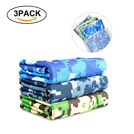 Biange Microfiber Sports & Cooling Towel - Fast Dry, Chill, Lightweight, Absorbent, Compact, Yoga Fitness Camping Gym Towels (3 pack, Camouflage)